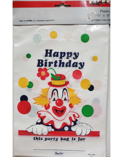 Paper Art Birthday Clown Themed Loot Bags - 8 count