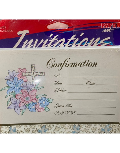 Paper Art Confirmation Flowers And Cross Invitations - 8 Pack