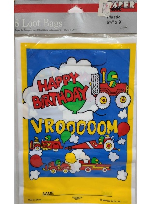 Paper Art Happy Birthday Vrooooom Themed Loot Bags - 8 count