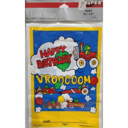 Paper Art Happy Birthday Vrooooom Themed Loot Bags - 8 count