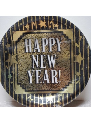 Paper Art New Years Glitter Banquet Plastic Coated Plates - 18 count