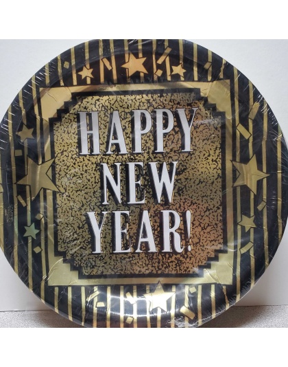 Paper Art New Years Glitter Banquet Plastic Coated Plates - 18 count