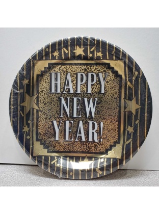 Paper Art New Years Glitter Dessert Plastic Coated Plates - 18 count