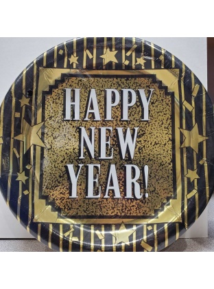 Paper Art New Years Glitter Luncheon Plastic Coated Plates - 18 count