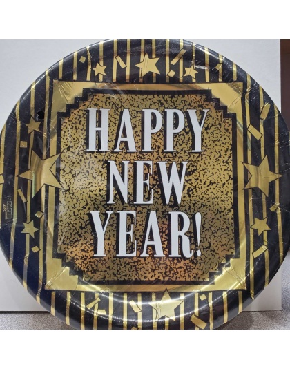 Paper Art New Years Glitter Luncheon Plastic Coated Plates - 18 count