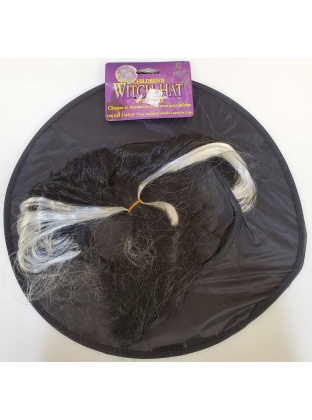 Children's Witch Hat with Hair - Black and White Hair (Ages 5 and up)
