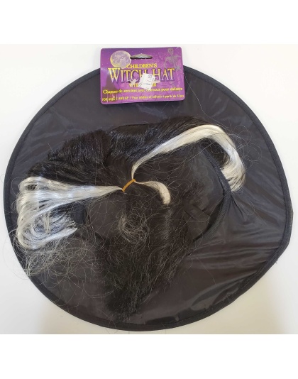 Children's Witch Hat with Hair - Black and White Hair (Ages 5 and up)