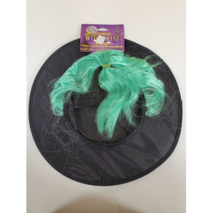 Children's Witch Hat with Hair - Green Hair (Ages 5 and up)