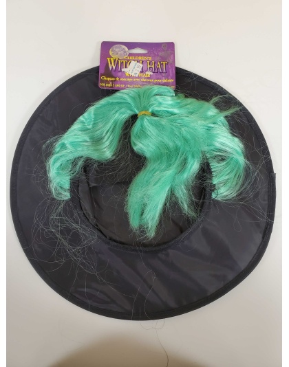 Children's Witch Hat with Hair - Green Hair (Ages 5 and up)