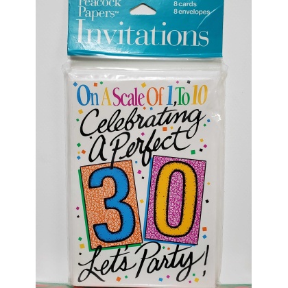 Peacock Papers Celebrating a Perfect 30! Party Invitations - 8 count