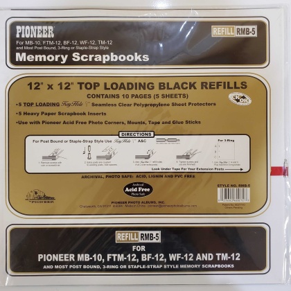 Top Load Memory Album Refill Pages 12X12 5 Sheet Protectors W/Black Page Inserts