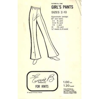 Girls pants, 2300 VINTAGE PATTERN 1972