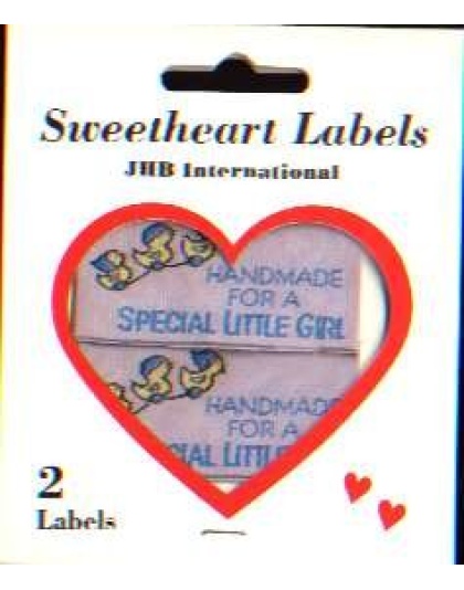 Sweetheart labels, HANDMADE FOR A SPECIAL LITTLE GIRL 2/pack, washable/dry clean, 100% polyester