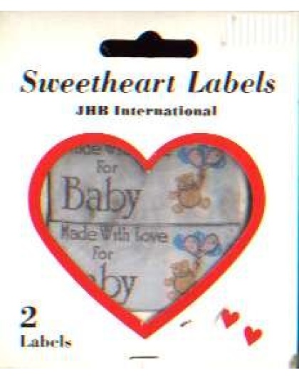 Sweetheart labels, MADE WITH LOVE FOR BABY 2/pack, washable, dry cleanable, 100% polyester
