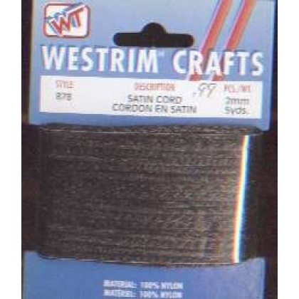Westrim crafts BLACK Satin cord style 878 5 yds, 100% nylon, 2 mm