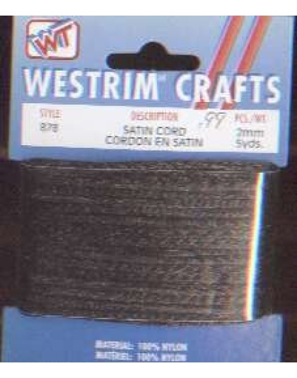 Westrim crafts BLACK Satin cord style 878 5 yds, 100% nylon, 2 mm