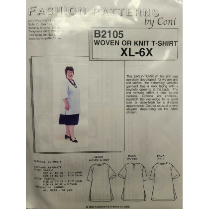Woven or Knit T-shirt sewing pattern Size XL-6X