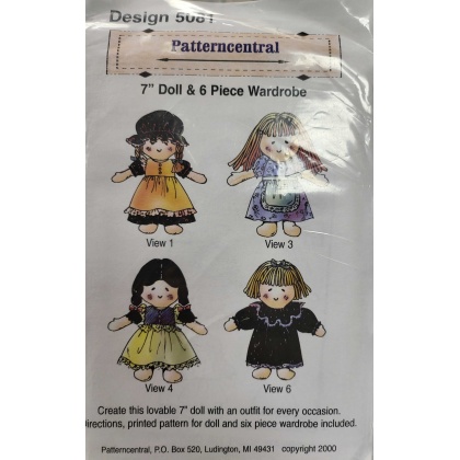 7 in. Doll & 6 piece Wardrobe sewing pattern