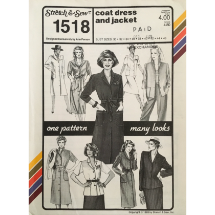 COAT DRESS & JACKET, sizes 30-46, Great CONSIGNED & AS-IS product, is uncut, stored in smoking environment, vintage pattern. 1518