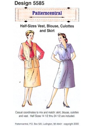 Casual coordinates to mix and match; skirt, bloue, culottes and vest. Half sizes included.