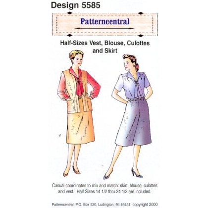 Casual coordinates to mix and match; skirt, bloue, culottes and vest. Half sizes included.