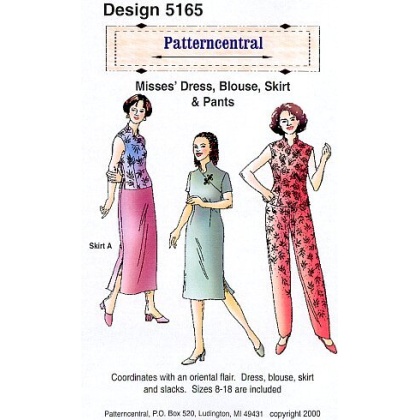 Coordinates with an oriental flair. Dress, blouse, skirt and slacks.