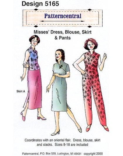 Coordinates with an oriental flair. Dress, blouse, skirt and slacks.