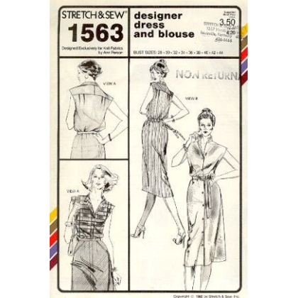 DESIGNER DRESS & BLOUSE, bust sizes 28-44, From 1980. Great CONSIGNED & AS-IS product, is uncut, stored in smoking environment, vintage pattern. 1563