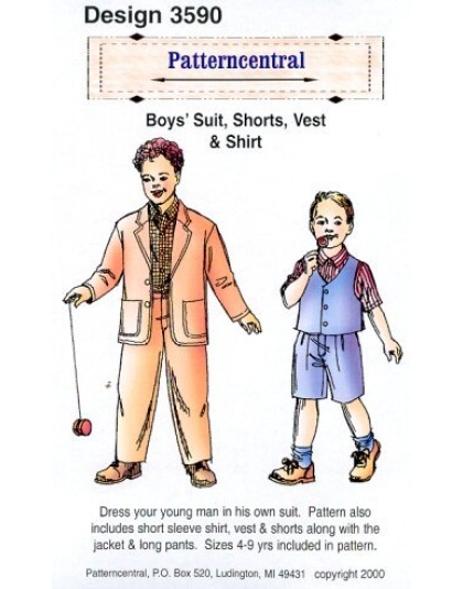 Dress your young man in his own suit. Pattern also includes short sleeve shirt, vest and shorts along with the jacket and long pants.