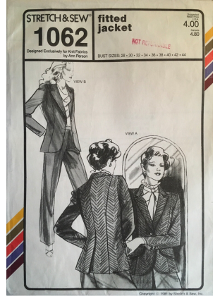 FITTED JACKET, bust sizes 28-44, Great CONSIGNED & AS-IS product, is uncut, stored in smoking environment, vintage pattern. 1062