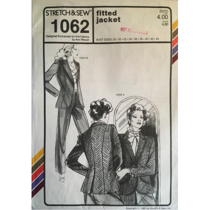 FITTED JACKET, bust sizes 28-44, Great CONSIGNED & AS-IS product, is uncut, stored in smoking environment, vintage pattern. 1062