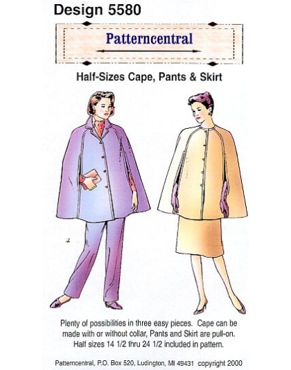 Half-sizes Cape Pants & Skirt sewing pattern Size 14.5-24.5