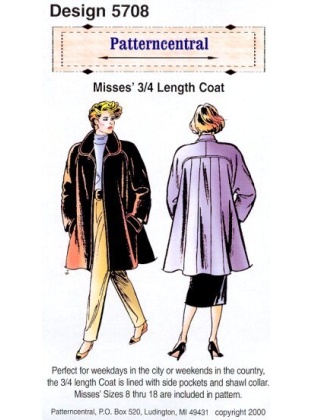 Misses 3/4 Length Coat sewing pattern Sizes 8-18