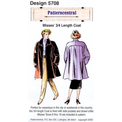 Misses 3/4 Length Coat sewing pattern Sizes 8-18