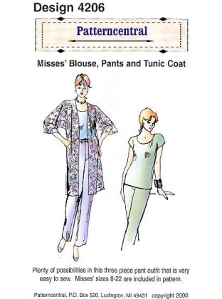 Misses Blouse, pants and tunic Coat sewing pattern by Patterncentral