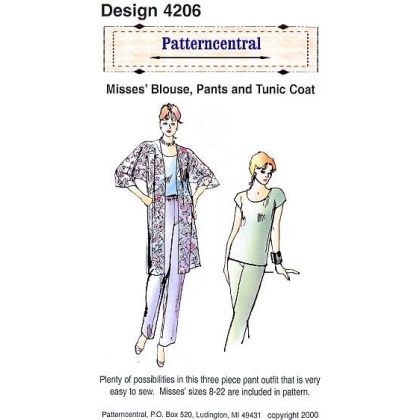 Misses Blouse, pants and tunic Coat sewing pattern by Patterncentral