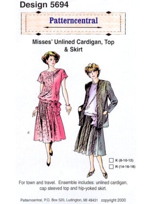 Misses Unlined Cardigan Top & Skirt