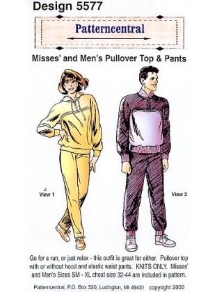 Misses and Mens pullover top & pants sewing pattern