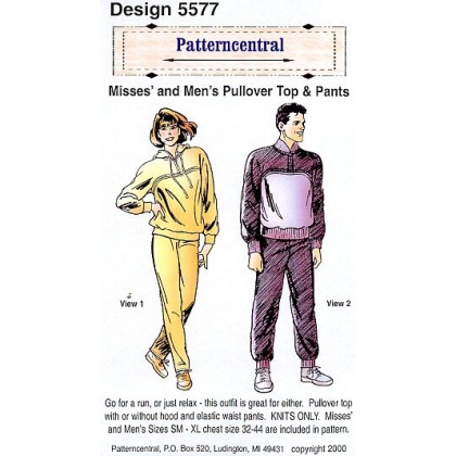 Misses and Mens pullover top & pants sewing pattern