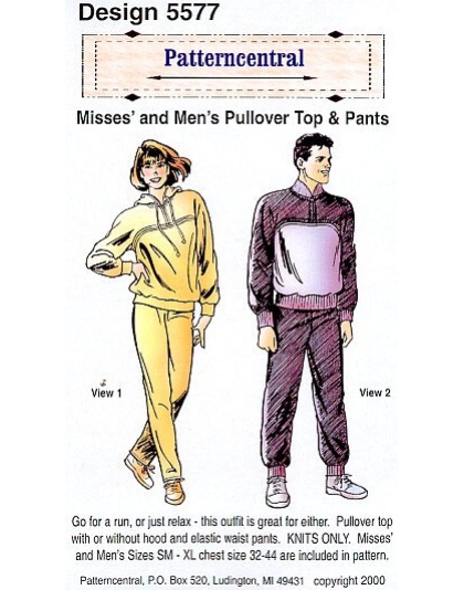 Misses and Mens pullover top & pants sewing pattern