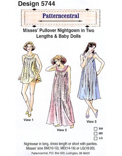 Misses pullover nightgown in 2 lengths & baby dolls