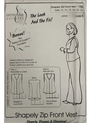 Shapely zip front vest sewing pattern by Petite Plus 152