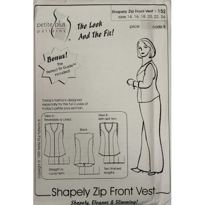 Shapely zip front vest sewing pattern by Petite Plus 152