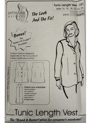 Tunic length vest sewing pattern by Petite Plus 151