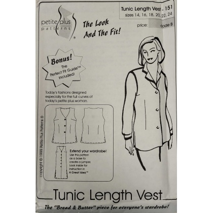 Tunic length vest sewing pattern by Petite Plus 151