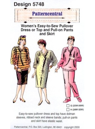 Womens Easytosew Pullover dress or top and pullon pants & skirt